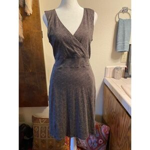 Toad&Co Cue Sleeveless Faux Wrap Dress Brown Herringbone V-Neck Women's